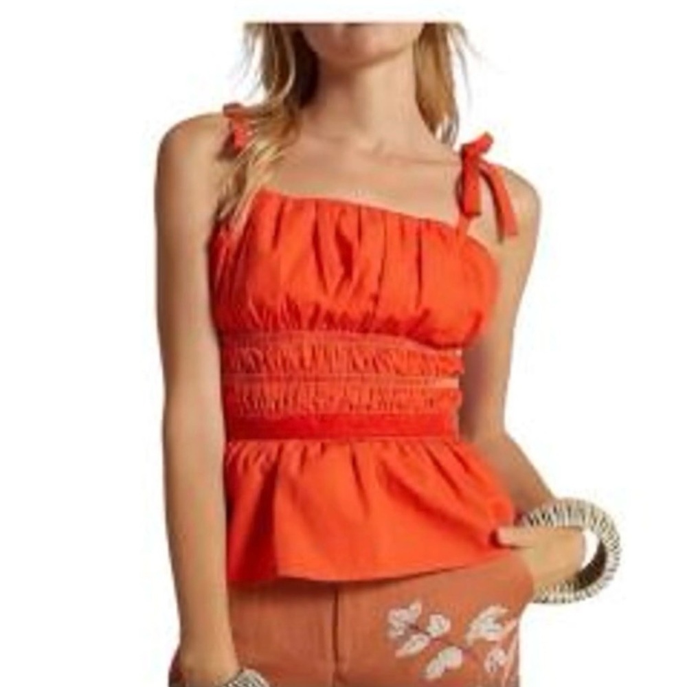 Anthropologie Orange Tie-Shoulder Smocked Peplum Camisole